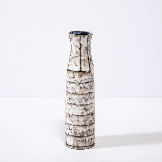 Mid-Century Modernist White and Earth Toned Ceramic Vase With Banded Detailing For Sale - Image 12 of 13