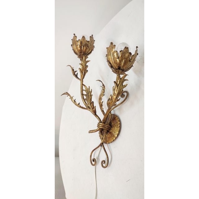 Wrought Iron Gold Leaf Wall Light. France, 1970s For Sale - Image 16 of 18