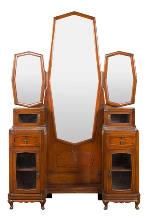 Indonesian Vintage Dressing Table with Psyche Mirror and Marble Accents