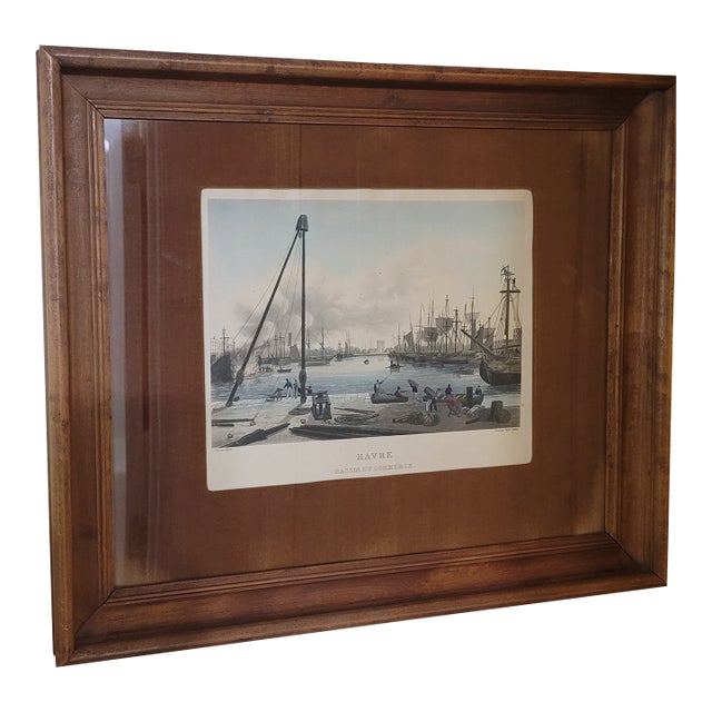 19th-Century Aquatint Print Depicting the Bustling Port of Le Havre, France. For Sale