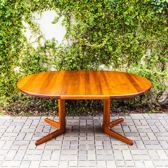 1980s 1980s Restored Danish Modern Solid Teak Pedestal Base Extension Dining Table For Sale - Image 5 of 15