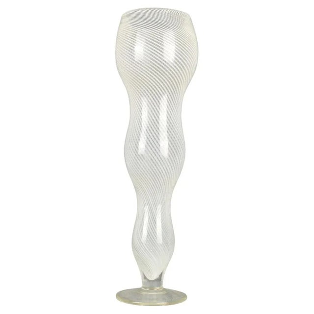 White Tall Mezza Filigrana Footed White Murano Vase, 1960s For Sale - Image 8 of 8