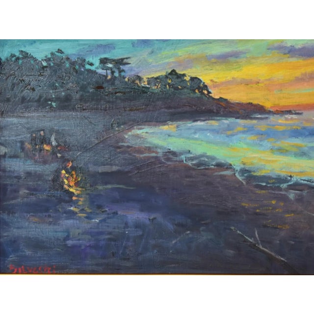 Silvio Silvestri, Listed Artist Campfires on Beach Oil Painting Including the Antiqued Gold Frame For Sale In Los Angeles - Image 6 of 12