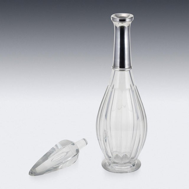20th Century Art Deco French Silver & Baccarat Crystal Decanter, 1920s For Sale - Image 9 of 13