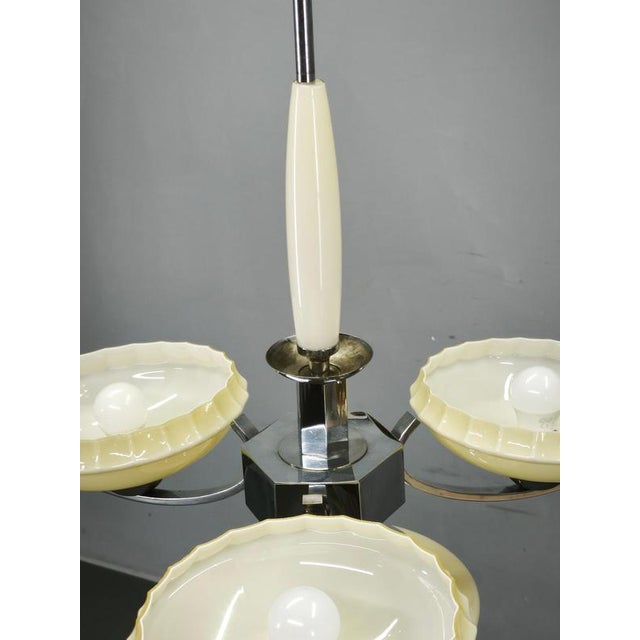 Metal Vintage Art Deco Chrome and Champagne Glass Pendant Light, Czechoslovakia, 1930s For Sale - Image 7 of 11