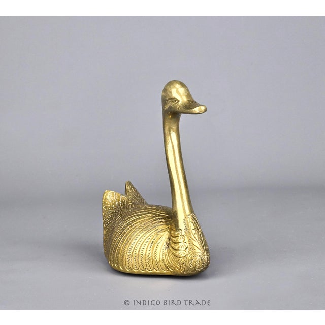 Art Deco Mid 20th Century Art Deco Etched Brass Swan Sculpture For Sale - Image 3 of 5