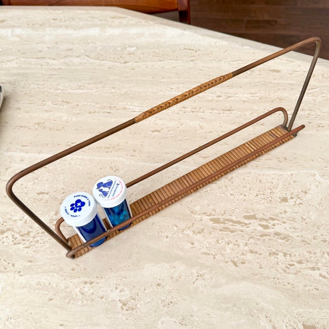 Mid Century Modern Signed Carl Aubock Rattan Wrapped Holder / Display Austrian Vintage For Sale In Palm Springs - Image 6 of 12