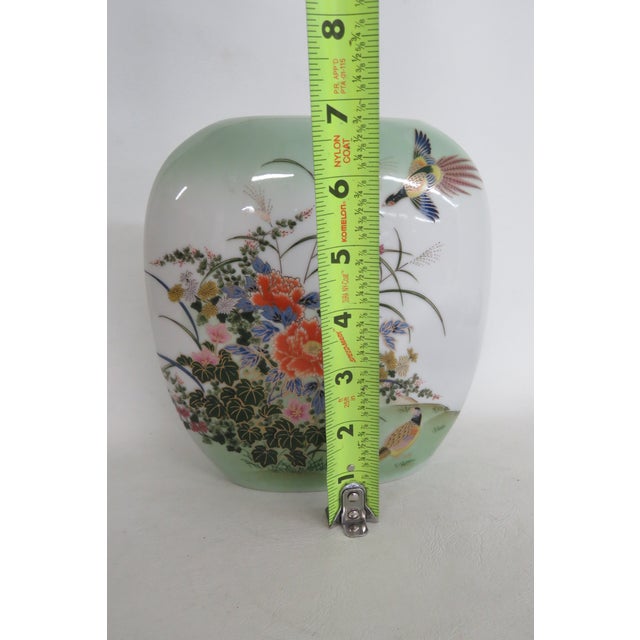 Toyo Botan Japanese Porcelain Oval Vase Hand Painted Floral Garden Design 5019b For Sale - Image 11 of 17
