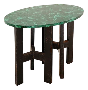 Console Table with Malachite Top and Double Tripod Legs in Black Metal