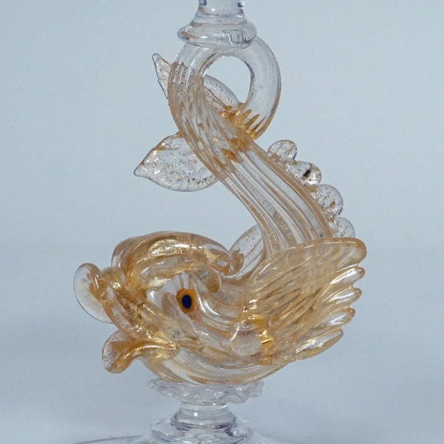 Glass Candle Stick with Dolphin by Archimede Seguso, 1960s For Sale - Image 3 of 9