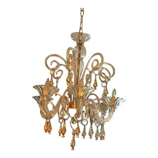 Venetian Gold & Clear Murano Glass Chandelier For Sale