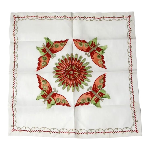 Vintage Embroidered Table Cloth For Sale