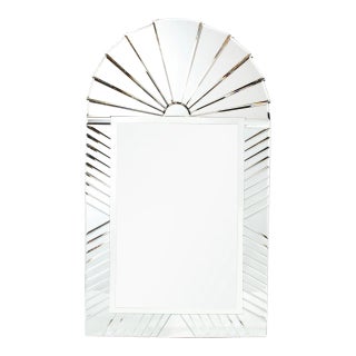 Mid-Century Modernist Arch Form Beveled & Directionally Tessellate Panel Mirror For Sale