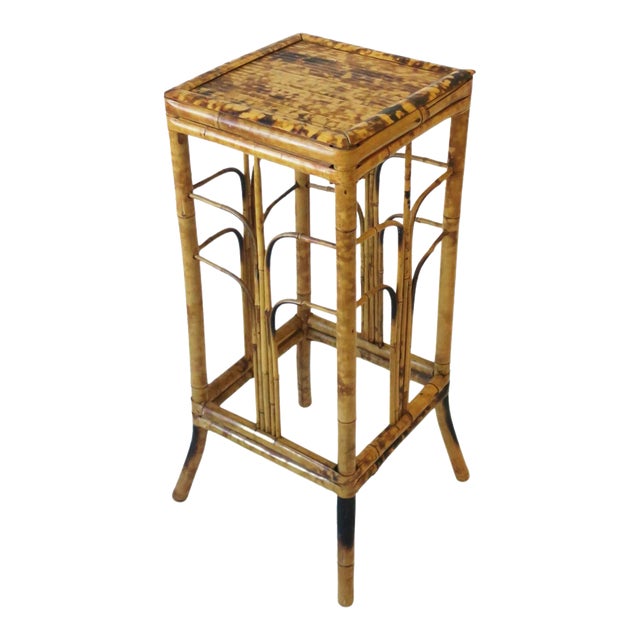Wicker Bamboo Pedestal Column Stand For Sale