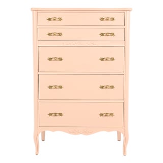 West Michigan Furniture French Provincial Louix XV Style Pink Highboy Dresser | Newly Refinished For Sale