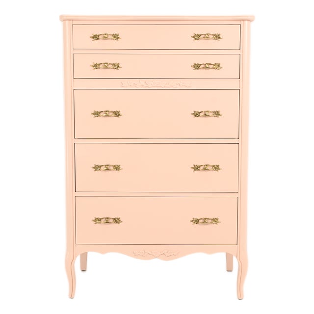 West Michigan Furniture French Provincial Louix XV Style Pink Highboy Dresser | Newly Refinished For Sale