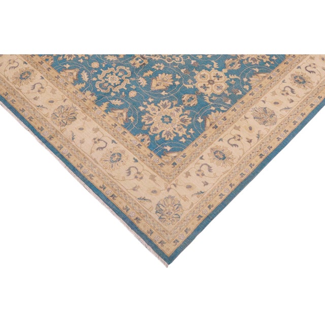 Rustic 1990s Bohemien Ziegler Blue Beige Hand-Knotted Wool Rug - 9'2'' X 11'10'' For Sale - Image 3 of 7