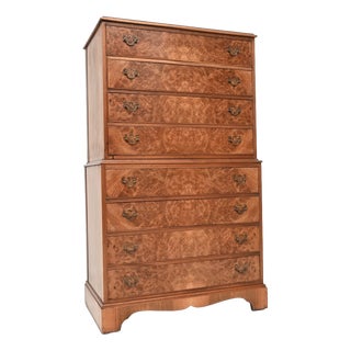 Antique Burr Walnut Chest on Chest of Drawers, 1930 For Sale