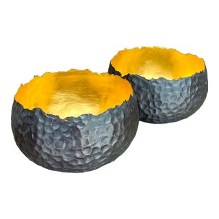 Vintage Contemporary Alexander Lamont Hammered Raw Edge Bronze Bowls - a Pair For Sale