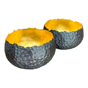 Vintage Contemporary Alexander Lamont Hammered Raw Edge Bronze Bowls - a Pair