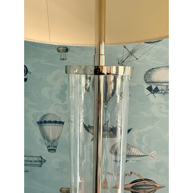 Modern Restoration Hardware French Column Cylindrical Glass Floor Lamp For Sale - Image 3 of 8