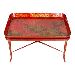 Regency Scarlet and Gilt Japanned Papier Mache Tray by Henry Clay For Sale