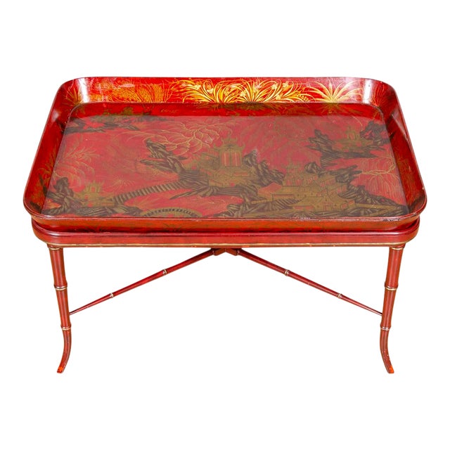 Regency Scarlet and Gilt Japanned Papier Mache Tray by Henry Clay For Sale