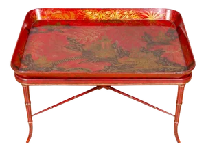 Regency Scarlet and Gilt Japanned Papier Mache Tray by Henry Clay