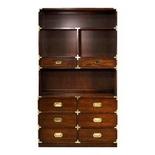 1970s Bernhardt Campaign Storage Chest Bookcase With Hutch For Sale