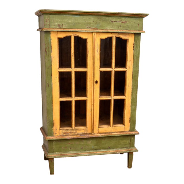 19th Century Painted Jelly Cupboard With Glass Doors and Original Patina For Sale