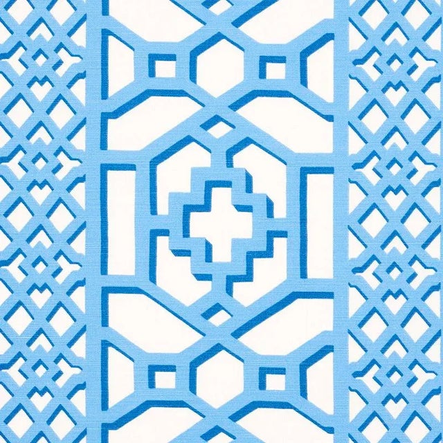 Modern Schumacher Zanzibar Trellis Fabric in Blue For Sale - Image 3 of 4
