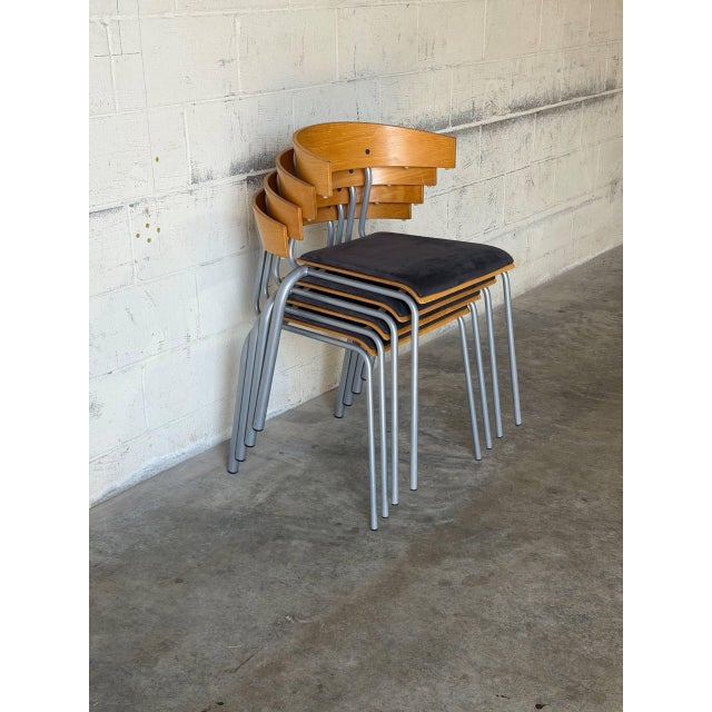 Oak Stacking Chairs Set of 4 Mid-Century Modern 1970s For Sale - Image 13 of 13