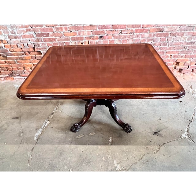 English 1950s Vintage English Mahogany With Rosewood Banding Pedestal Tilt Top Table For Sale - Image 3 of 12