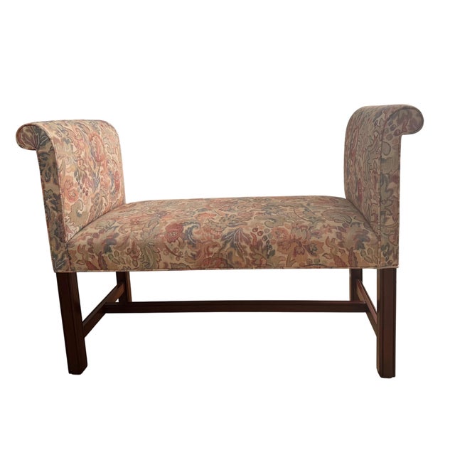 Hollywood Regency Late 20th Century Thomasville Hollywood Regency Scroll Arm Mahogany Bench For Sale - Image 3 of 8