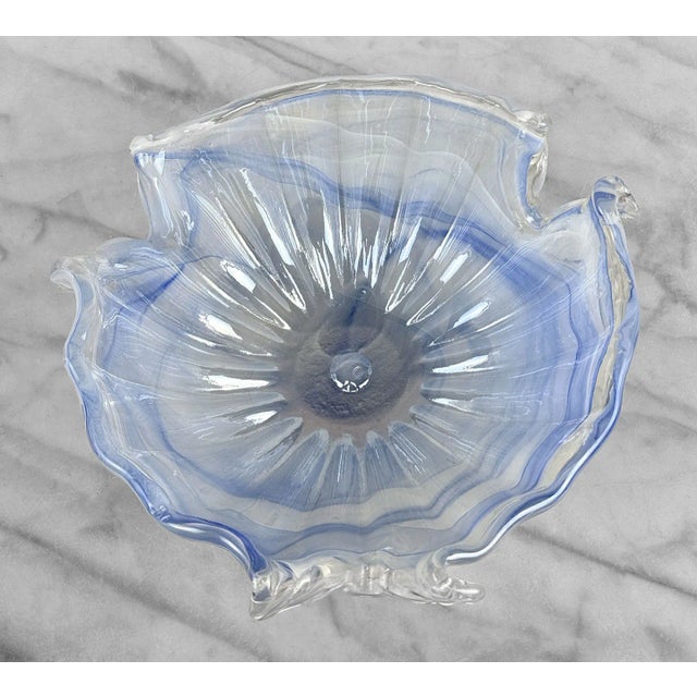 Mid-Century Modern Vintage Italian Murano Art Glass Blue Swirled Cigar Ashtray For Sale - Image 3 of 7