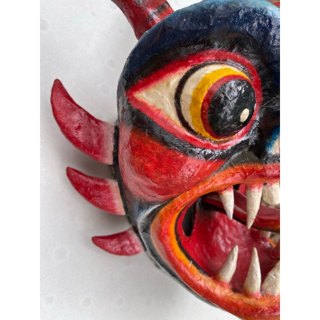 Red Vintage 1970’s Mexican Papier-Mâché Diablo Mask For Sale - Image 8 of 9