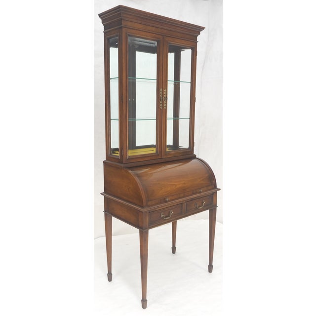 32" Wide & 79" Tall Solid Cherry Cylinder Style Secretary Desk Beveled Glass For Sale - Image 14 of 14