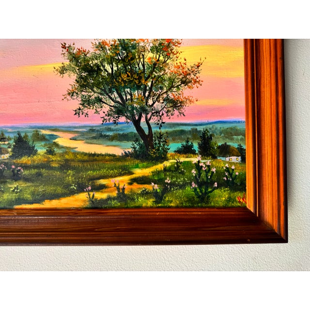 Vintage Impressionist Sunset Landscape Oil Painting, Signed For Sale In Miami - Image 6 of 12