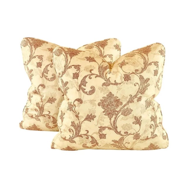 2020s Designer P Kaufmann Waverly Red & Cream Jacobean Leaf Paisley Scroll Pillow Covers- Pair For Sale - Image 5 of 5