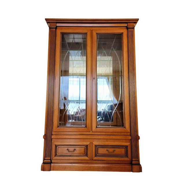 Massive Glass Showcase with Crystal Mirror and Crystal Panes For Sale - Image 9 of 9