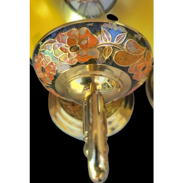 Metal Vintage Brass Cloisonne Black Red Chinoiserie Wall Sconce Lamps- A Pair For Sale - Image 7 of 10