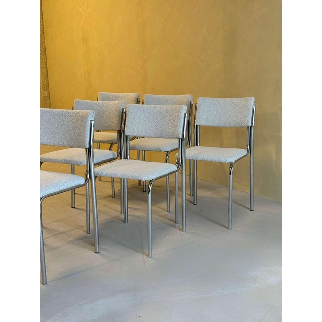 Chrome and Boucle Dining Chairs, Set of 6 For Sale - Image 4 of 12