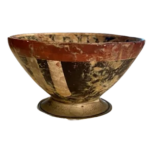 19th Century Small Antique Pre-Colombian Pottery Bowl With Sterling Silver Base
