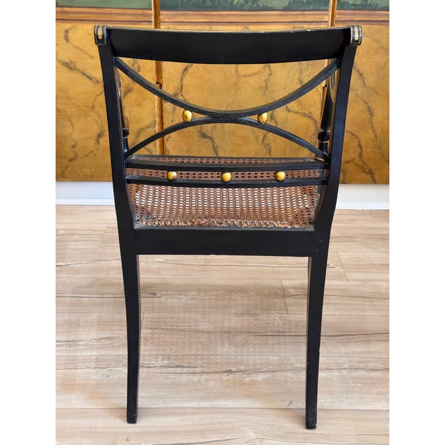 Set of Four English Regency Black Lacquer Dining Chairs With Gilt Decoration For Sale - Image 15 of 16