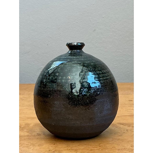 Vintage Original Studio Pottery Green Glaze Weed Vase For Sale In West Palm - Image 6 of 13
