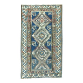 Early 20th Century Blue Geometric Kazak Rug - 3'1" x 5'1" For Sale