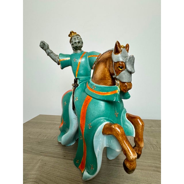 Green Mid 20th Century Italian Ceramic Knight on Horse by Ugo Zacagnini - Green Glaze, 12” For Sale - Image 8 of 11