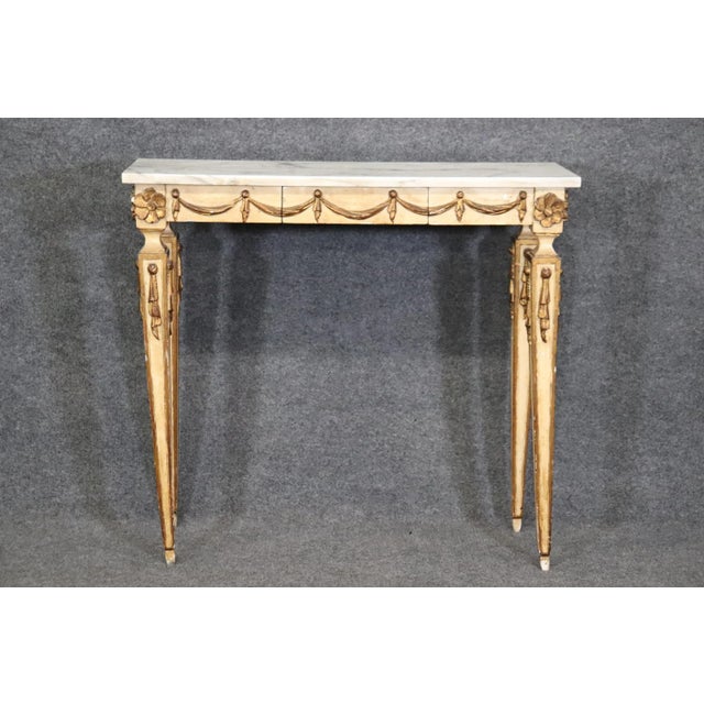 Creme Painted Marble Top Neoclassical Style Italian Console Table with Drawer For Sale In Philadelphia - Image 6 of 12