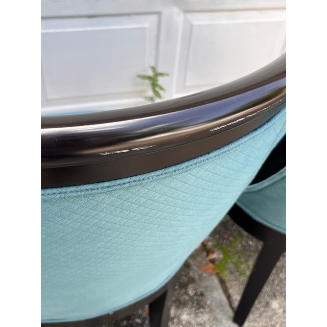 Lily Jack Ebonized Wood & Blue Upholstered Dining Chairs – Set of 6, Including Captain’s Chair For Sale - Image 11 of 12