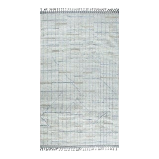 5x9 Ivory Hand-Knotted Wool Linear Diamond Motif Geometric Modern Carpet Rug For Sale